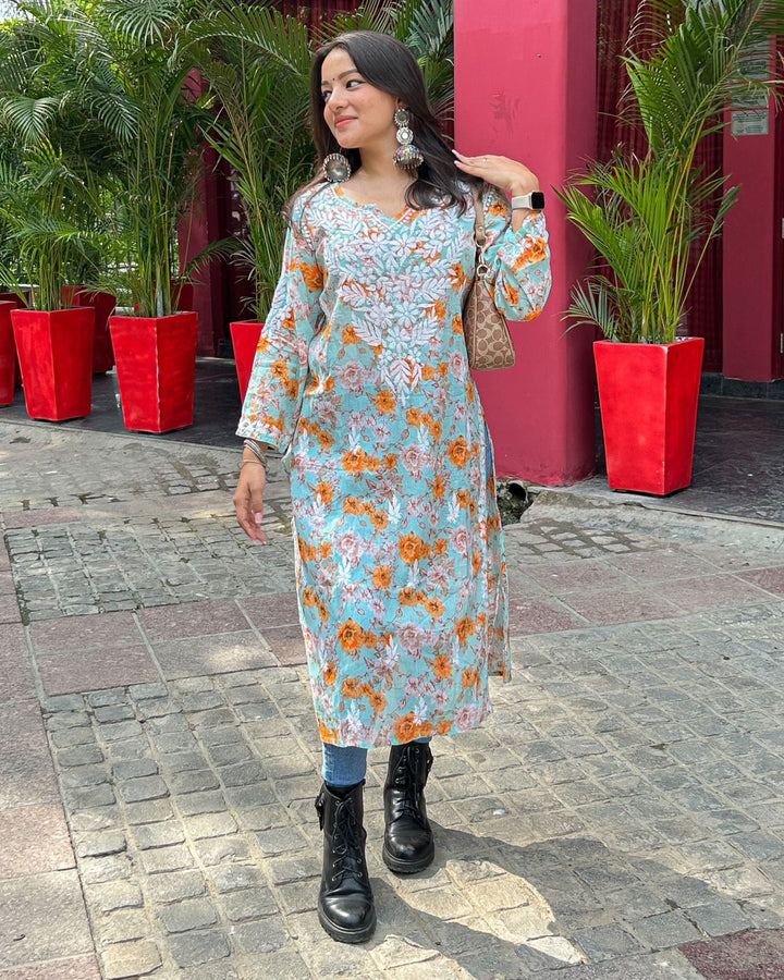 Sakheena Mulmul Chikankari Kurta