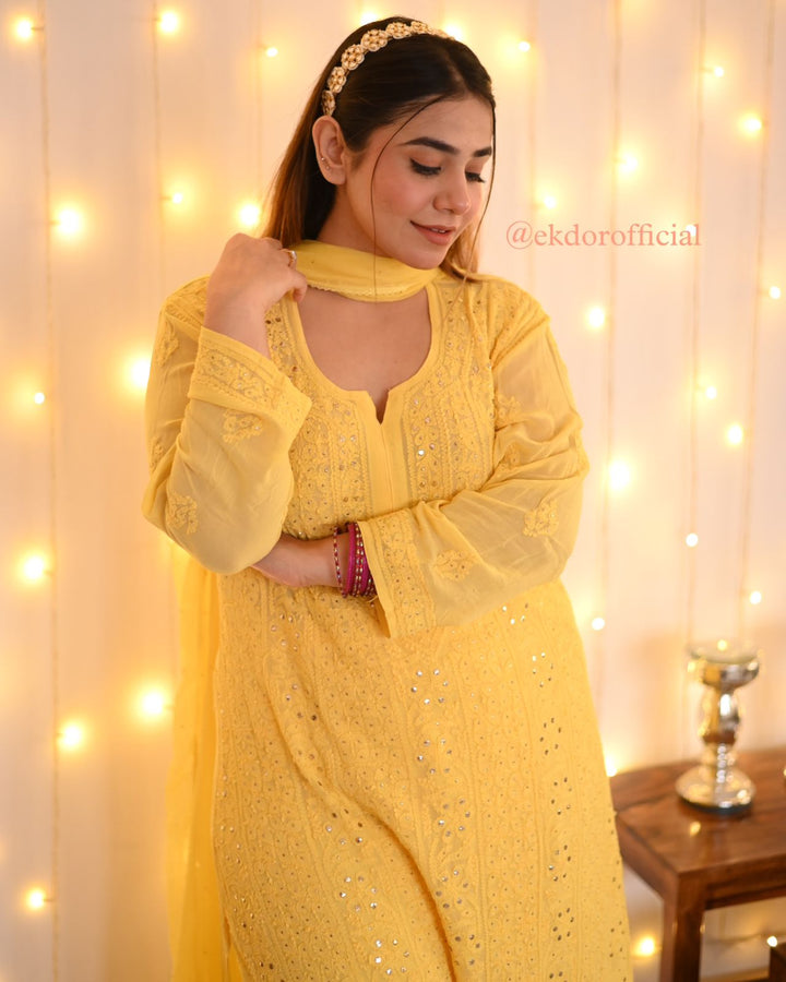Ibadat Mukaish Chikankari Set