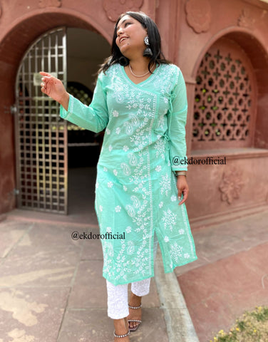 Angrakha Cotton Chikankari Kurta