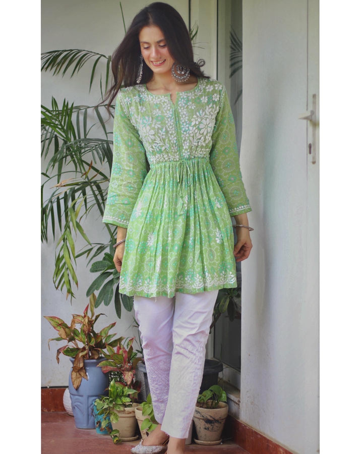 Bandhej Print Chikankari Kurta