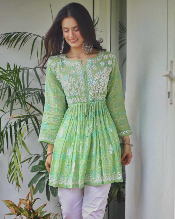 Bandhej Print Chikankari Kurta