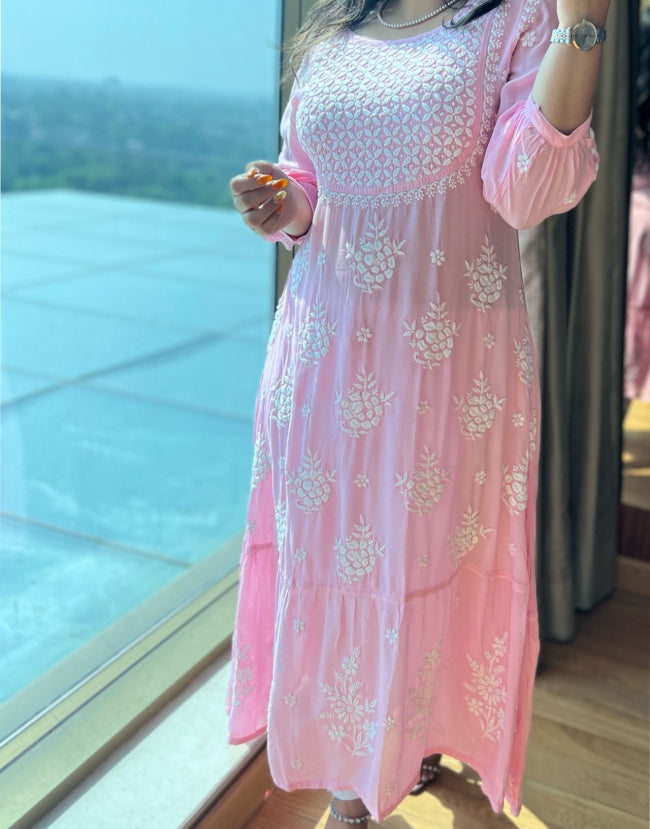 Muslin Hand Embroidered Chikankari Gown